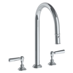 Specialty Products Watermmark: Deck Mounted 3 Hole Gooseneck Kitchen Faucet with Pull Down Spray
